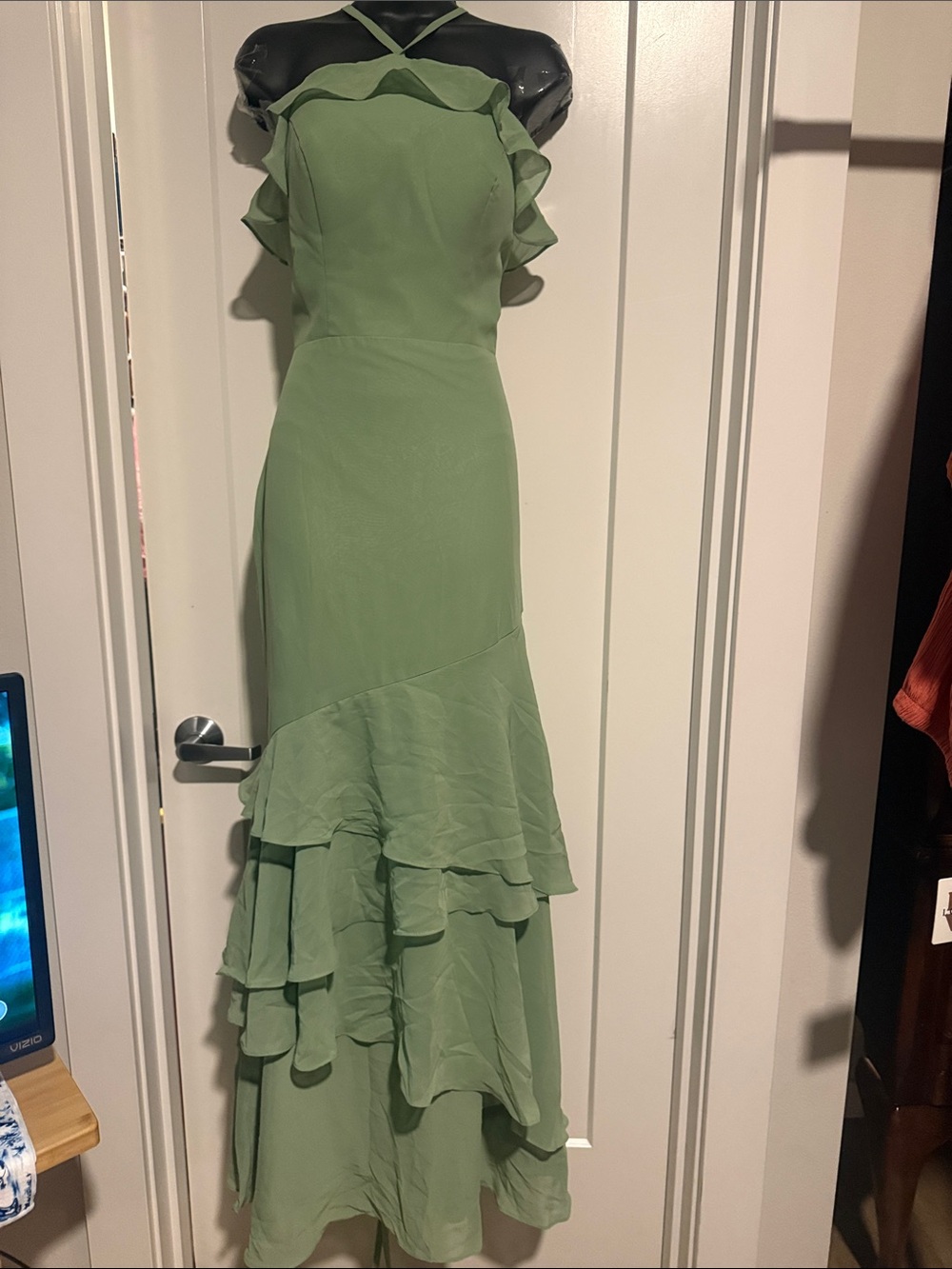 Green Ruffled Halter Maxi Dress